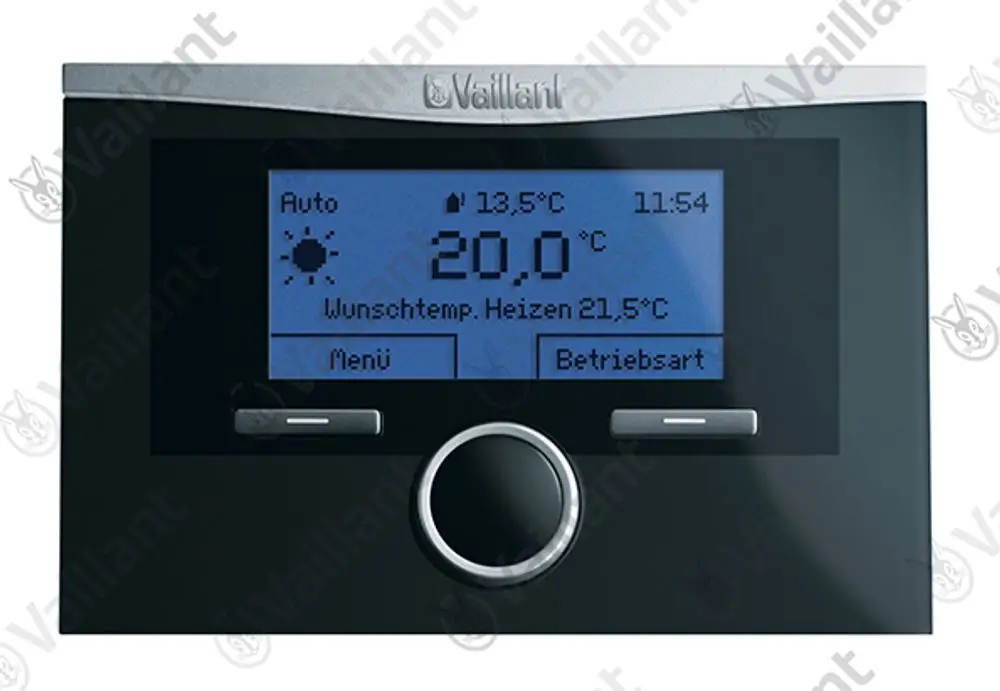 Vaillant Regler mit digitalem Display, Temperaturanzeige und Einstellmöglichkeiten für Heizfunktionen in einem modernen, kompakten Design.